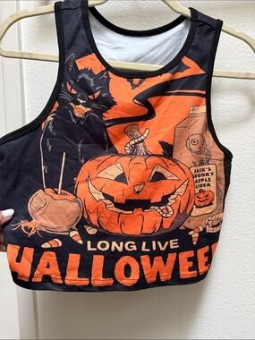 Kids Halloween Crop Tank Top - Orange & Black Pumpkin Design